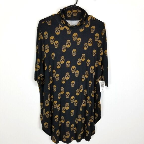 Torrid Women Super Soft Turtleneck Tunic Top Sz 3X Mock Neck Skulls Black - Picture 1 of 7